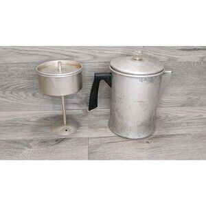 Mirro Vintage Aluminum Stovetop Coffee Percolator 9 Cup Pot Complete Manitowoc